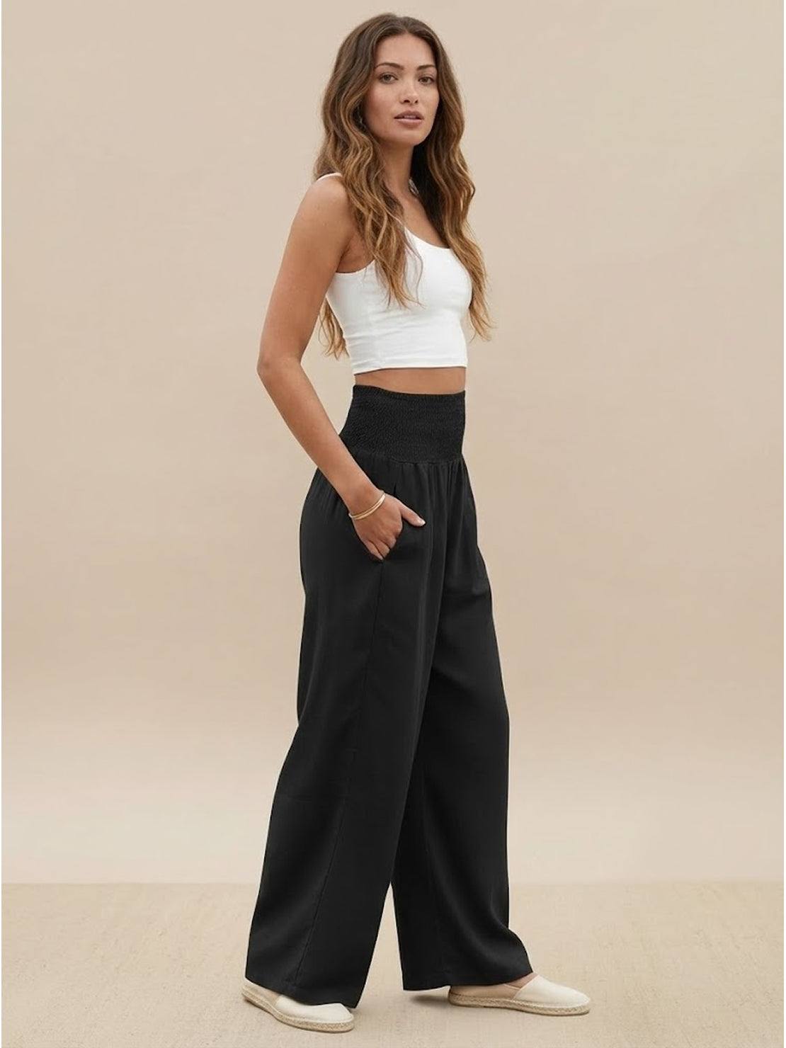 Dune | Women's High Waist Wide Leg Pants Smocked Waistband