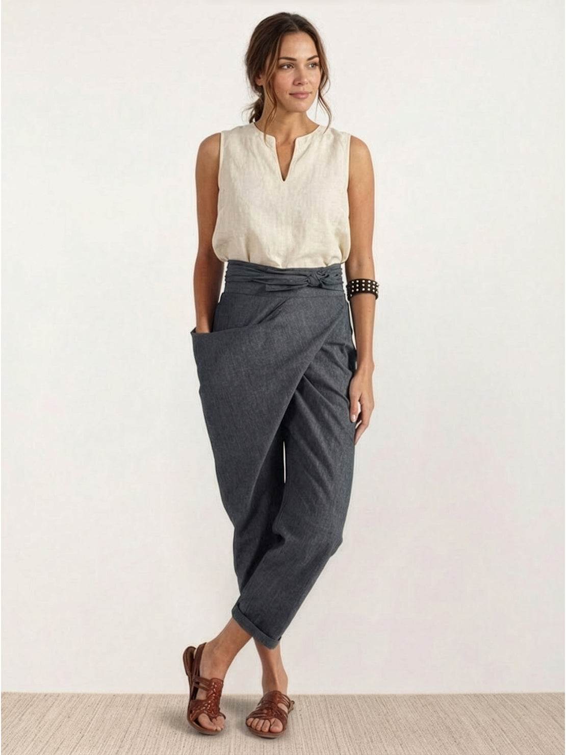 Atlas | Women's High Waist Wrap Front Cropped Tapered Pants