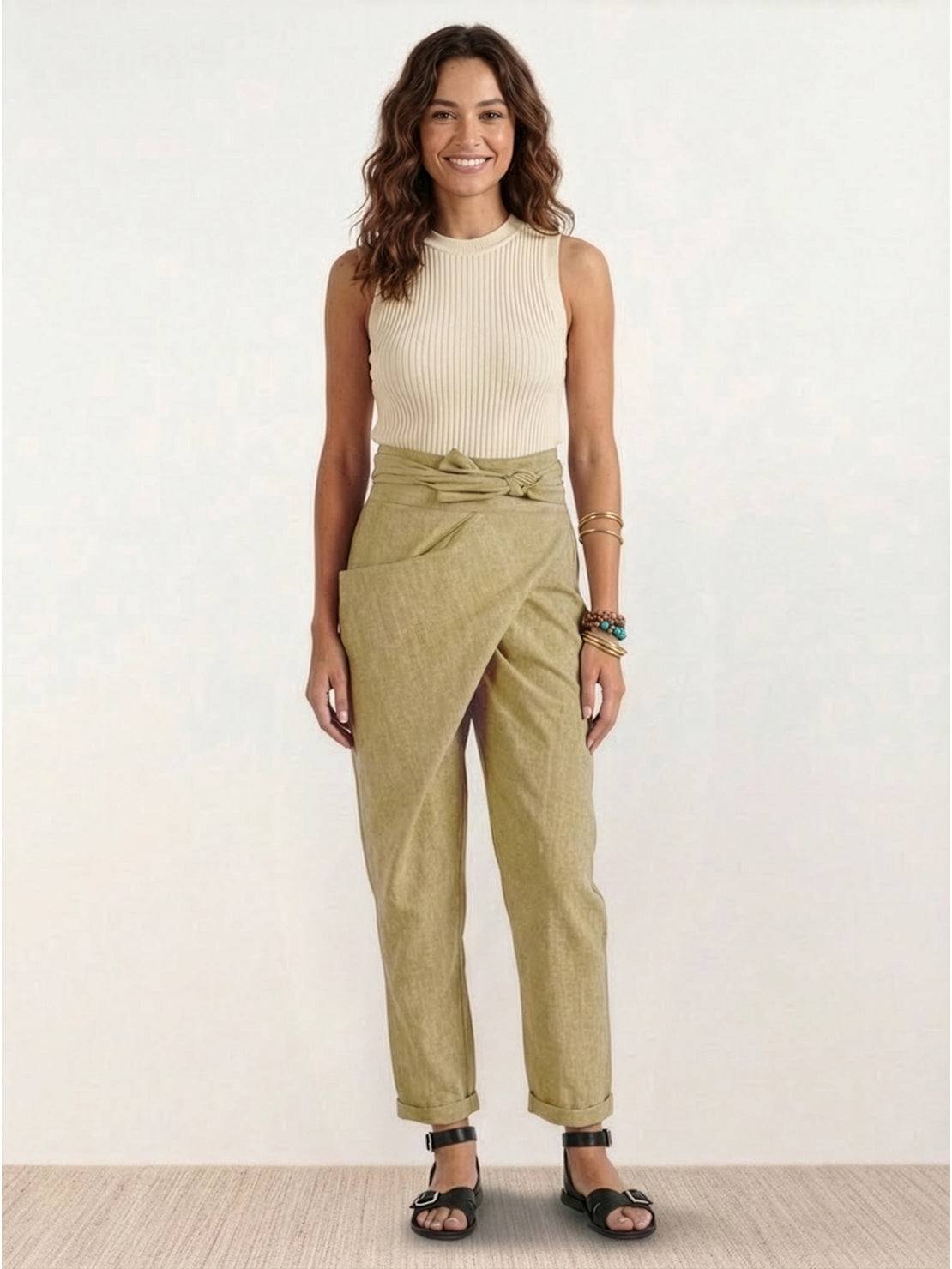 Atlas | Women's High Waist Wrap Front Cropped Tapered Pants