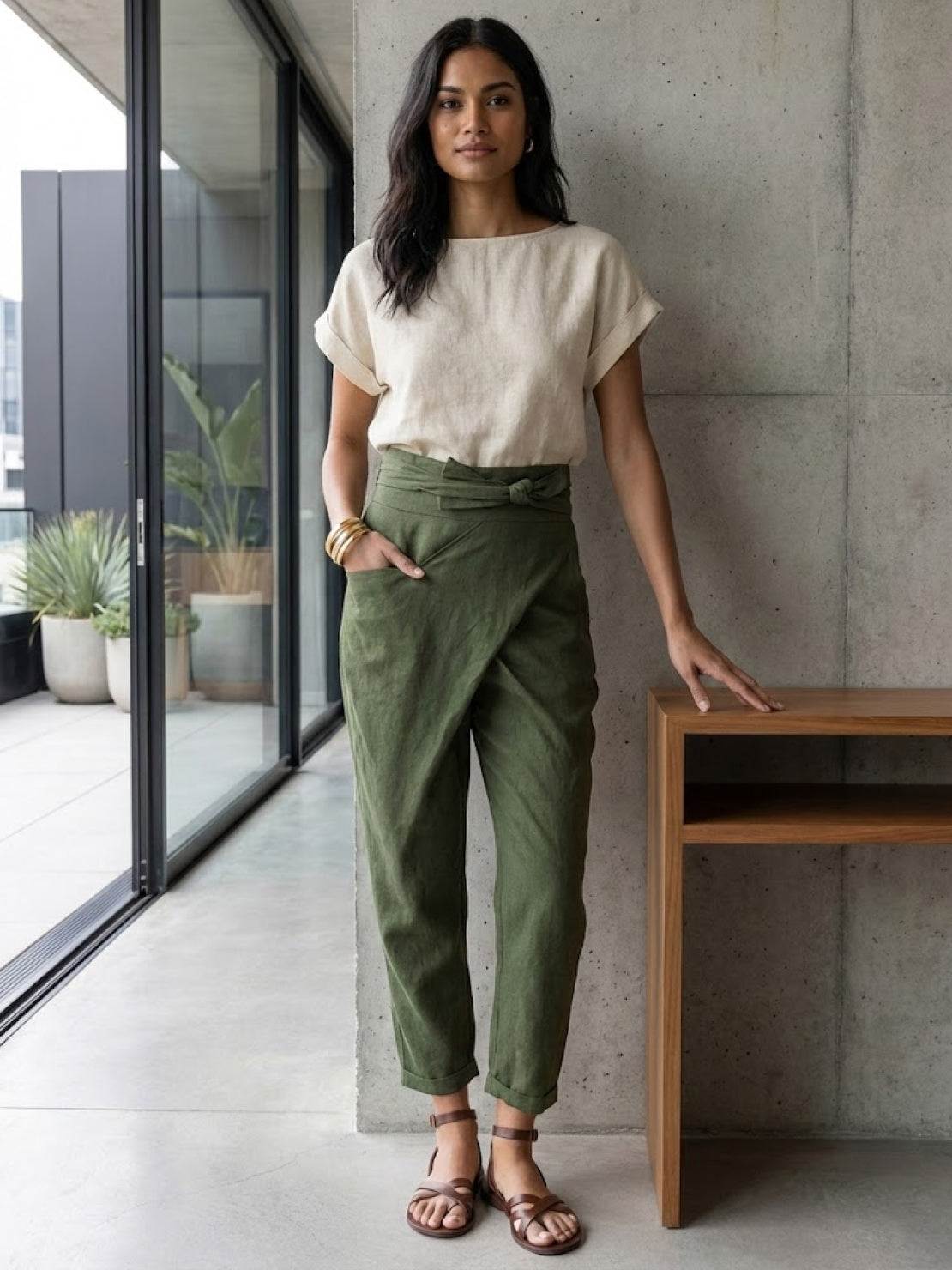 Atlas | Women's High Waist Wrap Front Cropped Tapered Pants