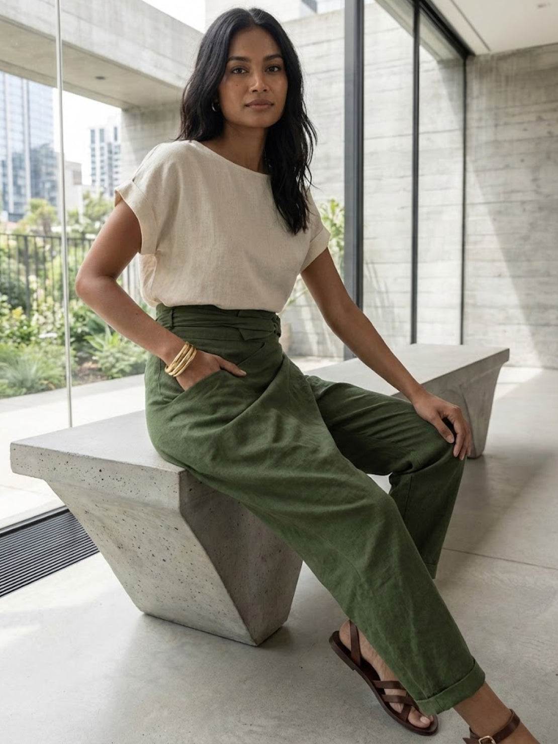 Atlas | Women's High Waist Wrap Front Cropped Tapered Pants