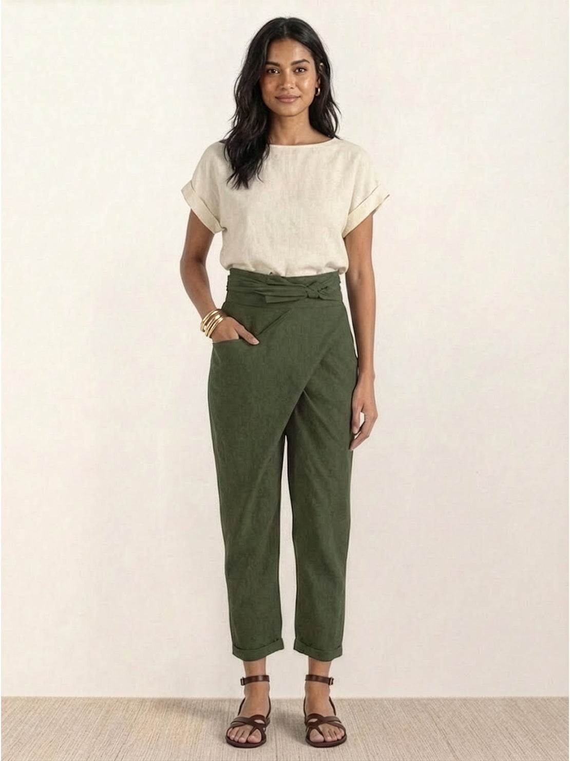 Atlas | Women's High Waist Wrap Front Cropped Tapered Pants