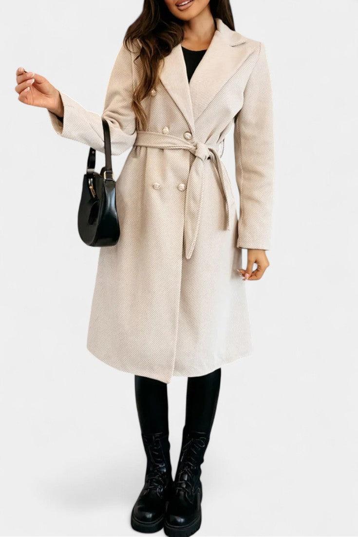 Miguelle Double-Breasted Coat with Tie Belt