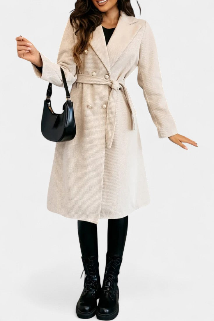 Miguelle Double-Breasted Coat with Tie Belt
