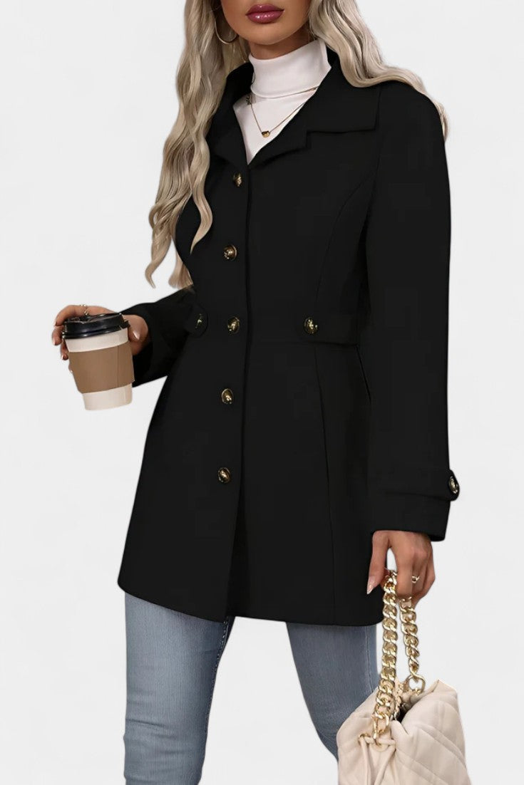 Cléophée Elegant Mid-Length Coat with Adjustable Belt