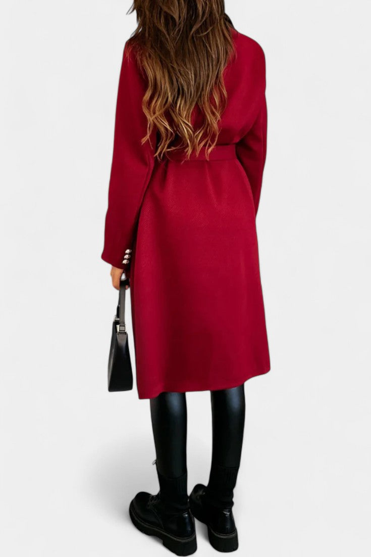 Miguelle Double-Breasted Coat with Tie Belt