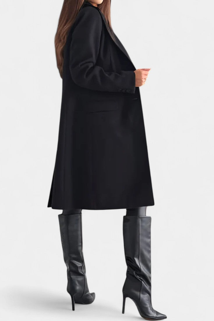 Armande Mid-Length Coat with Single Button and Notched Collar