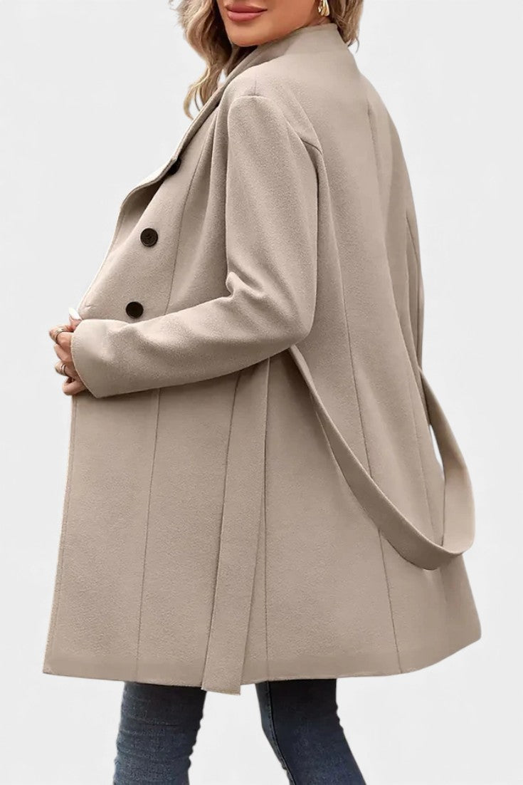 Yuliana Long Coat with Buttons and Tied Waist