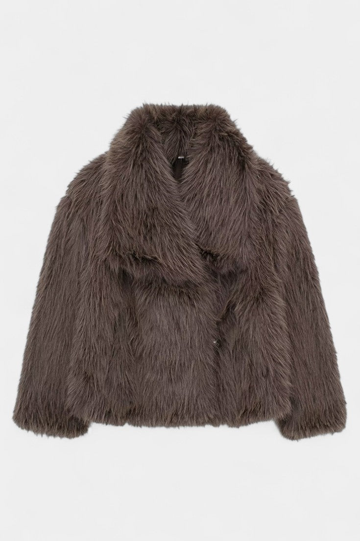 Aurorette Oversized Faux Fur Coat with Statement Collar