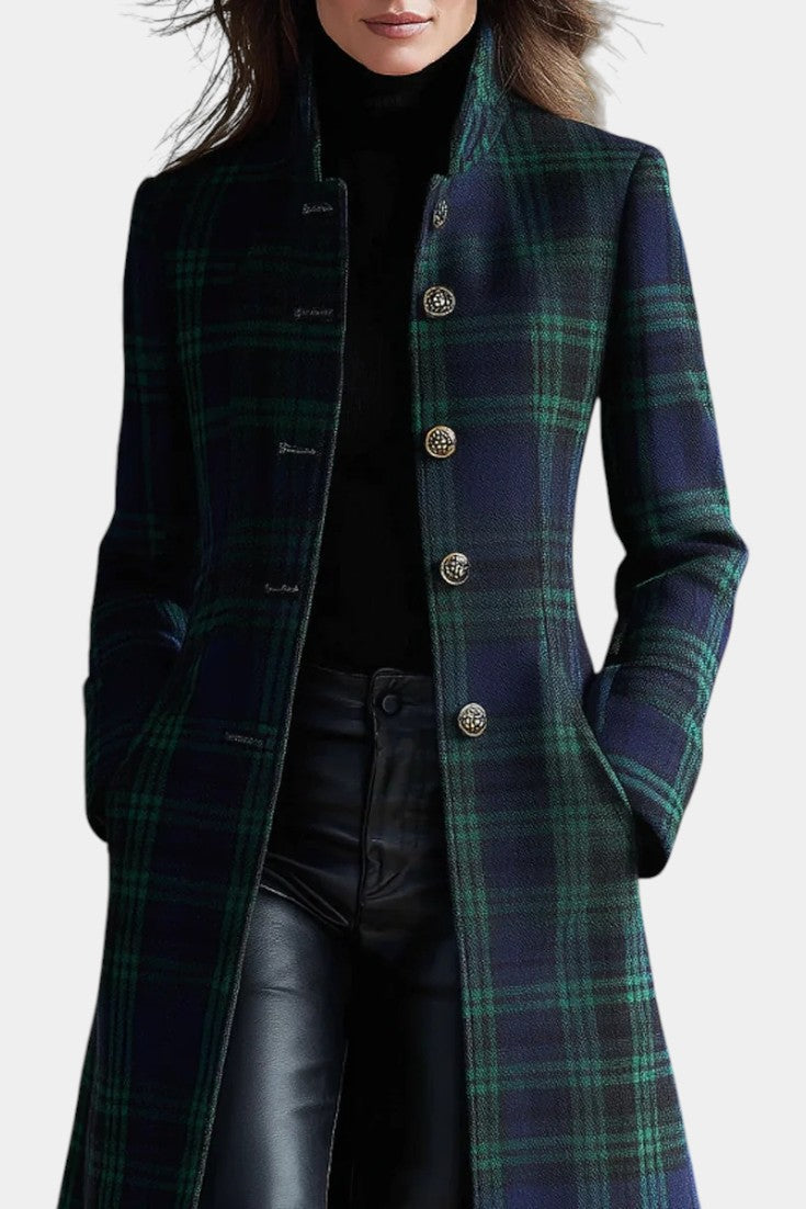 Caterina Midi Retro Checkered Blue-Green Bicolored Coat