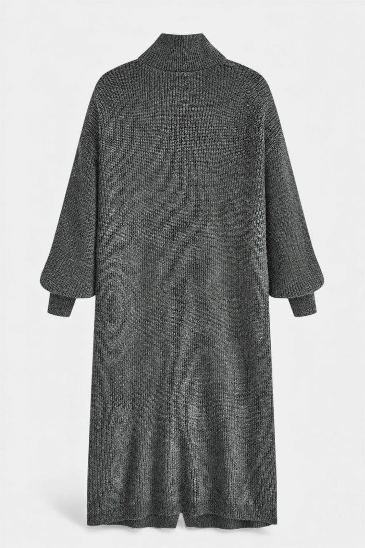 Clarisse Long Knit Coat with Soft Turtleneck and Button Closure