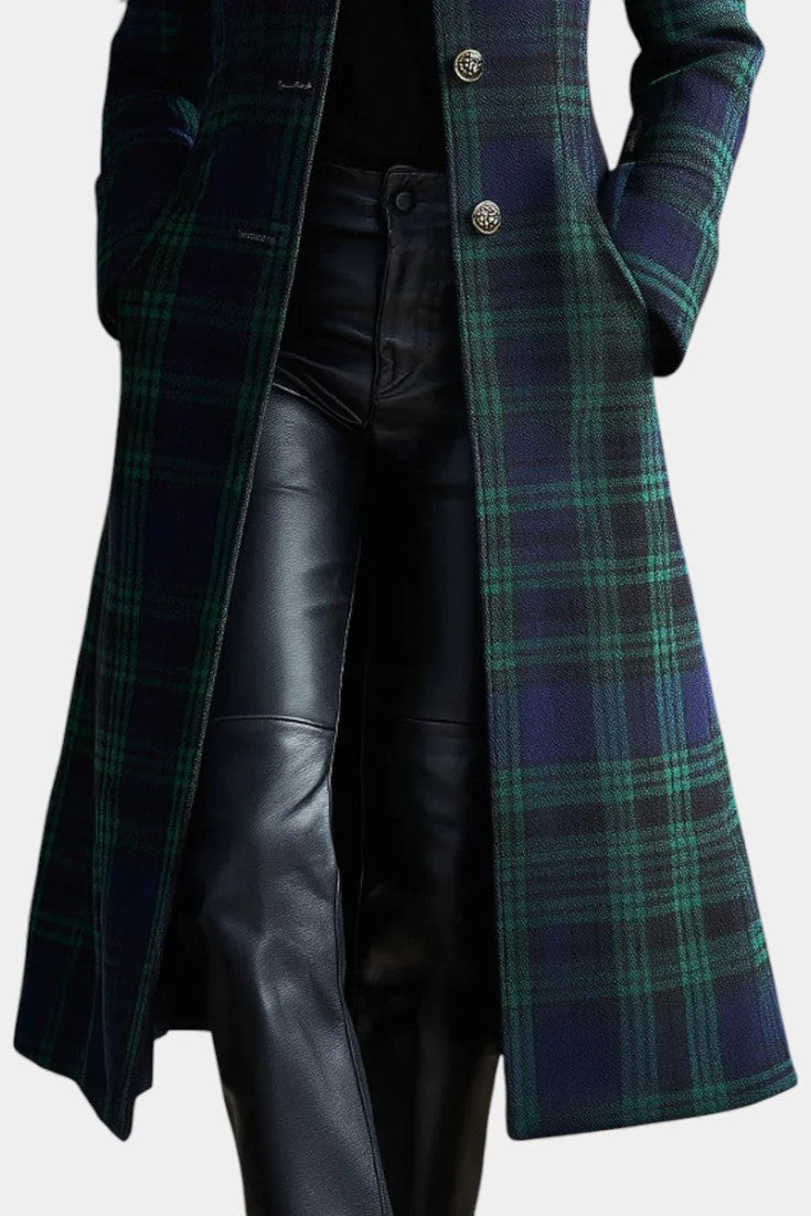 Caterina Midi Retro Checkered Blue-Green Bicolored Coat