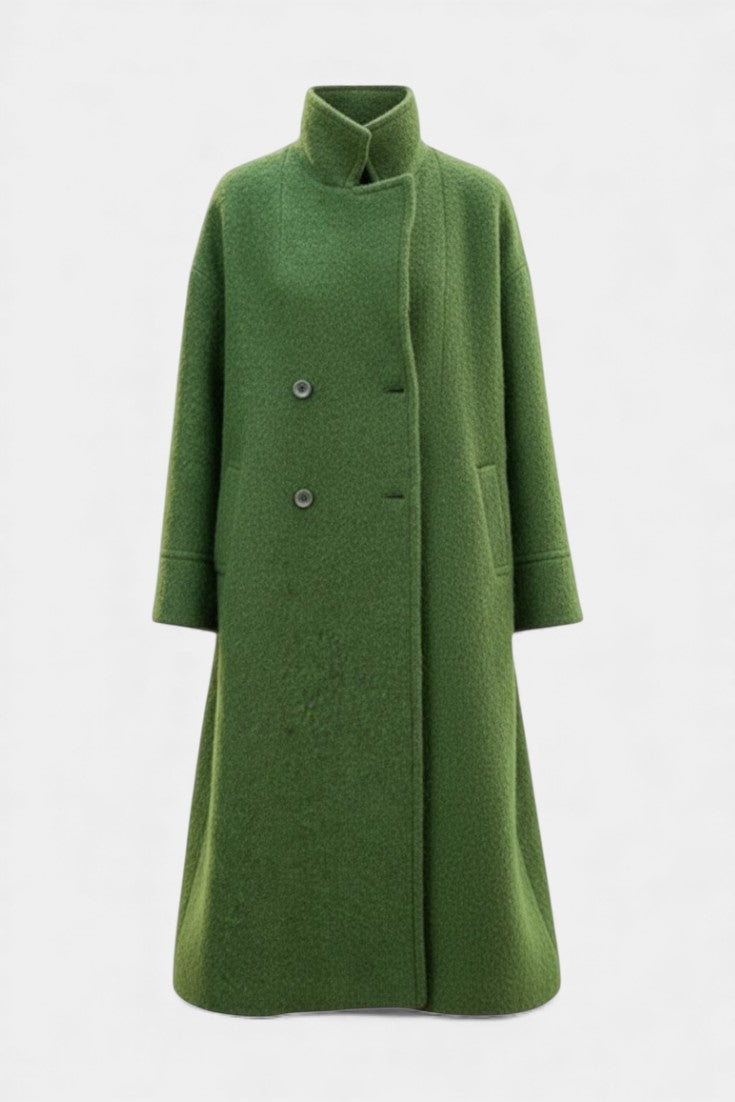 Camile Long Oversized Double-Breasted Coat with Notched Collar