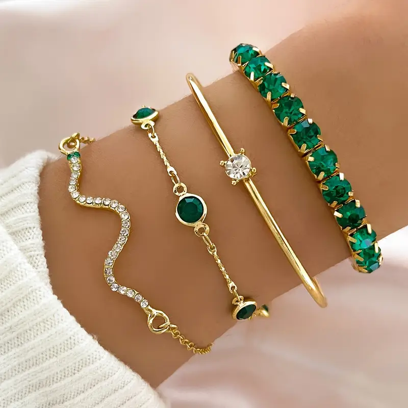 Xavia | Vintage Bracelet Set with Green Zirconia