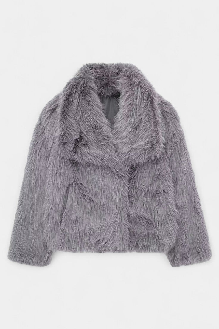 Aurorette Oversized Faux Fur Coat with Statement Collar
