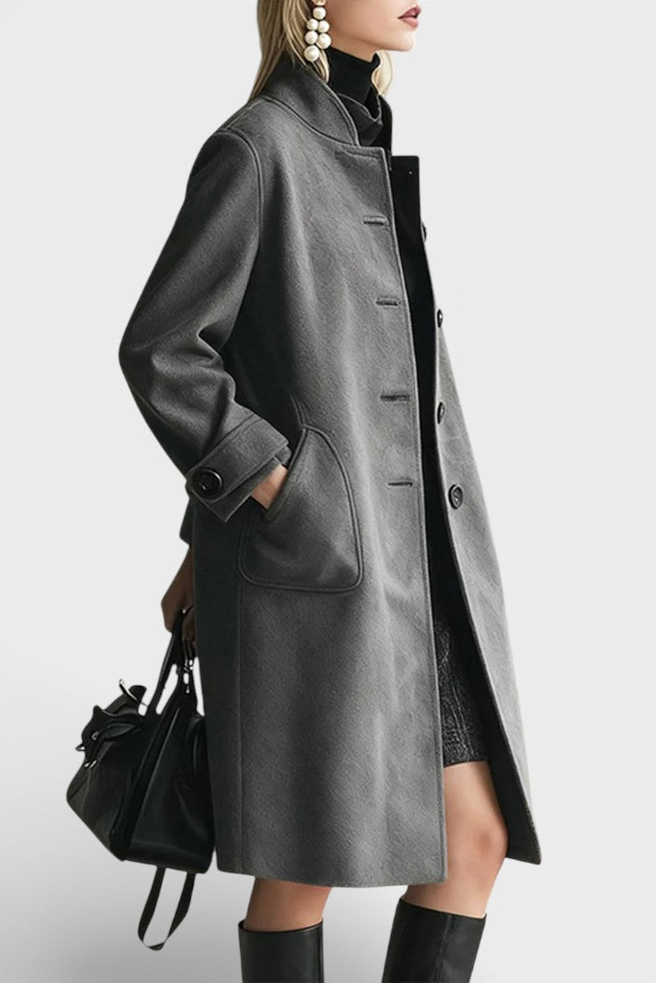 Nicoline Mid-Length Suede Coat with High Collar Vintage