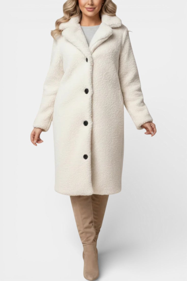 Verdeline Teddy Long Oversized Coat with Notched Collar