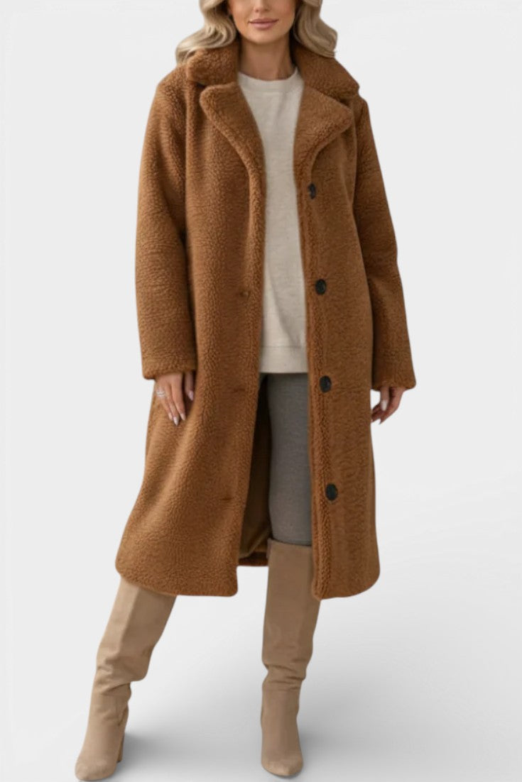 Verdeline Teddy Long Oversized Coat with Notched Collar