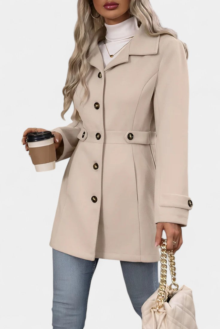 Cléophée Elegant Mid-Length Coat with Adjustable Belt
