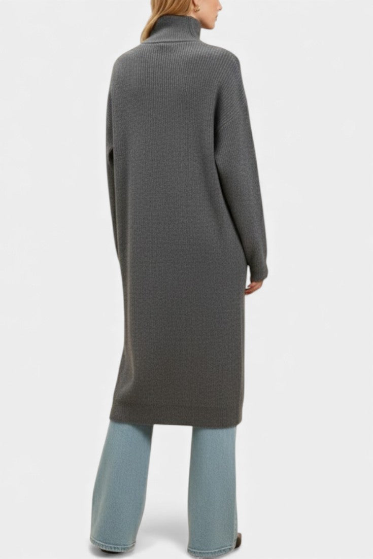 Clarisse Long Knit Coat with Soft Turtleneck and Button Closure