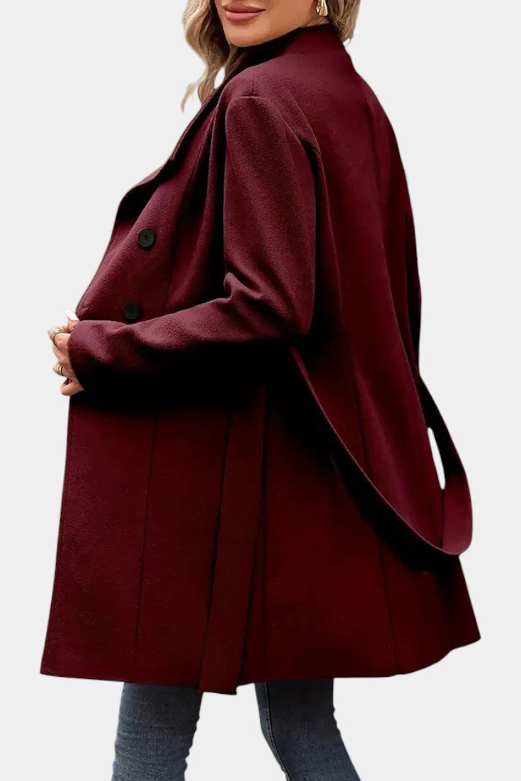 Yuliana Long Coat with Buttons and Tied Waist