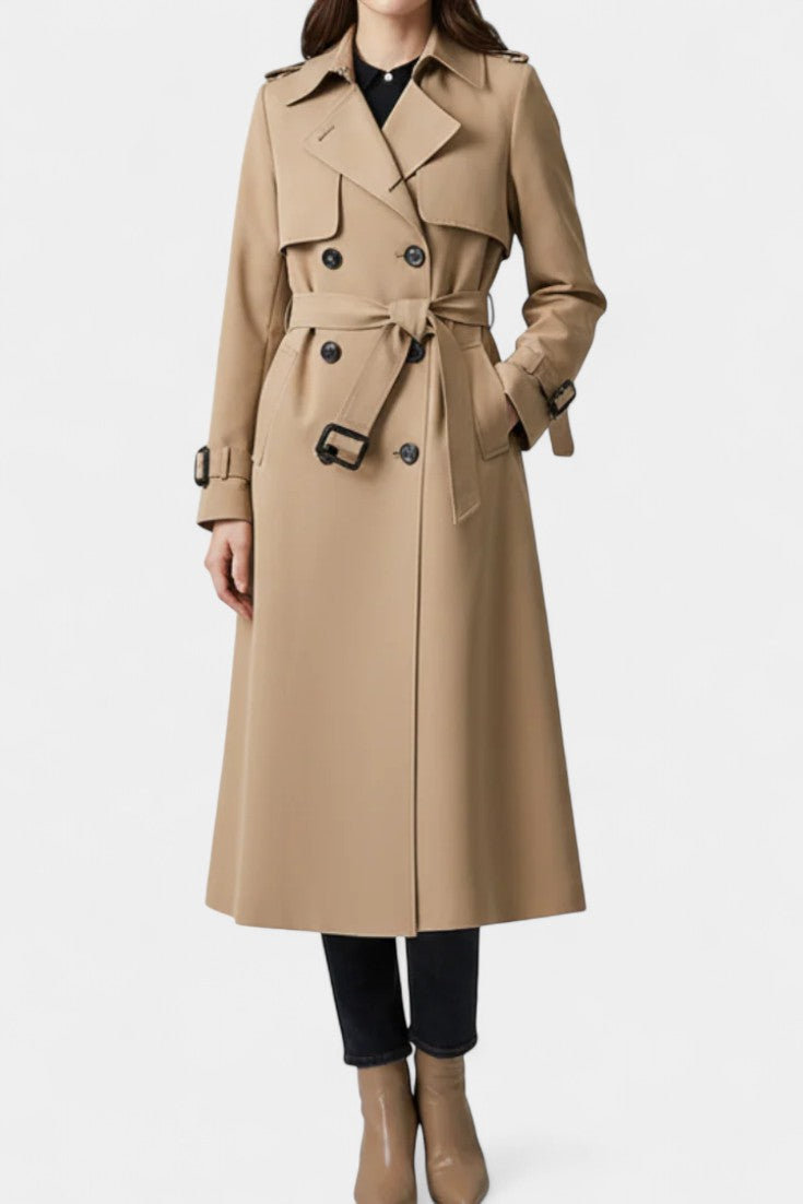 Romane Long Belted Double-Breasted Coat