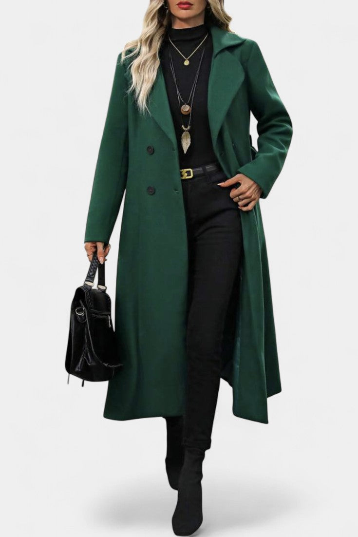 Mélissandre Long Check Coat with Double Breasted and Notched Collar