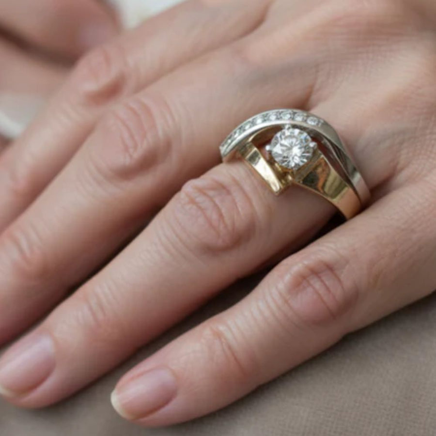 Vintage Irregular Gold & Silver Zirconia Ring