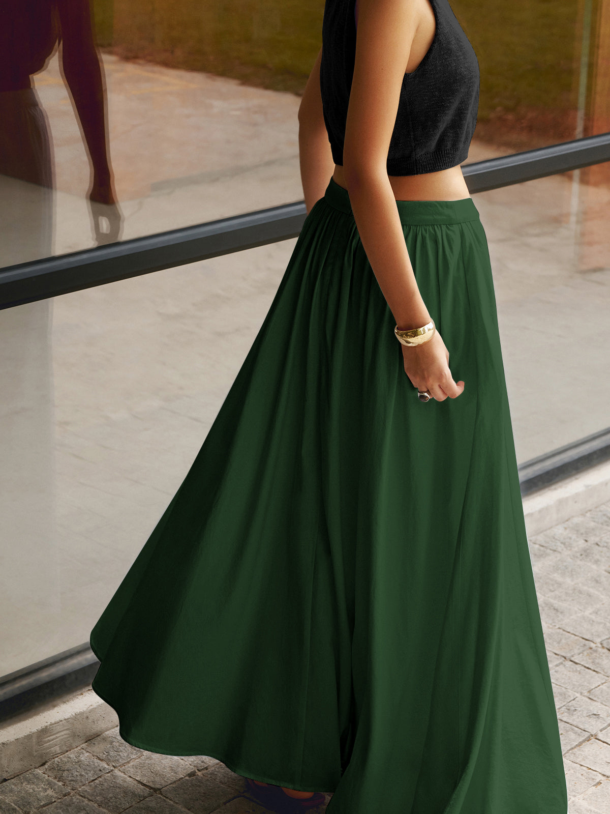 Florence | Women's High Waist Pleated A-Line Maxi Skirt with Pockets