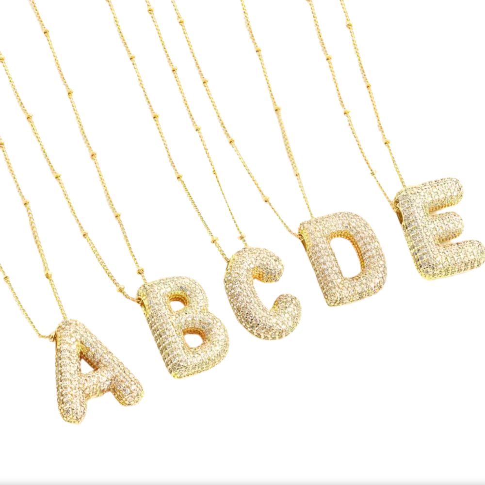 Bubble Letter Initial Necklace Set