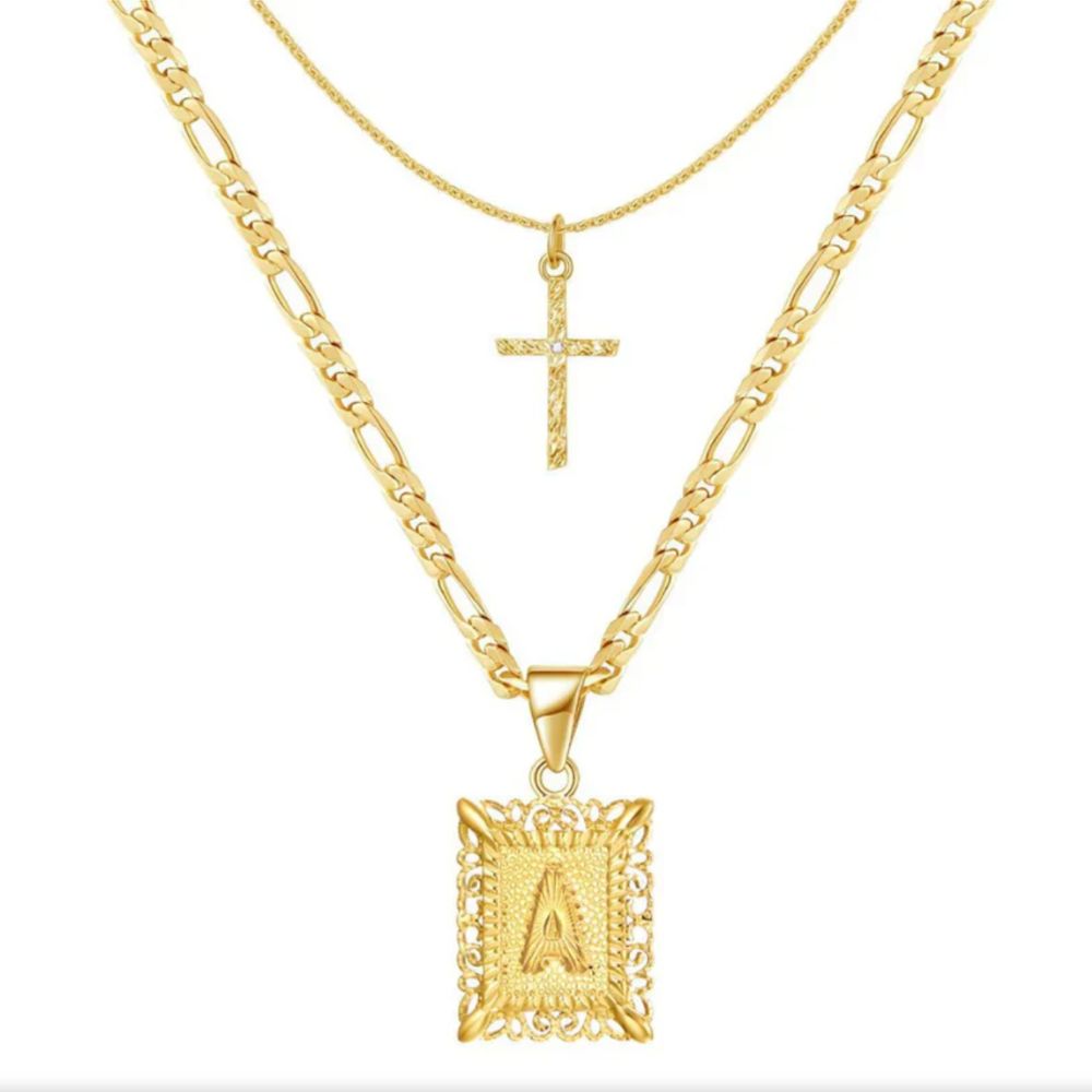 Cross Initial Necklace Set