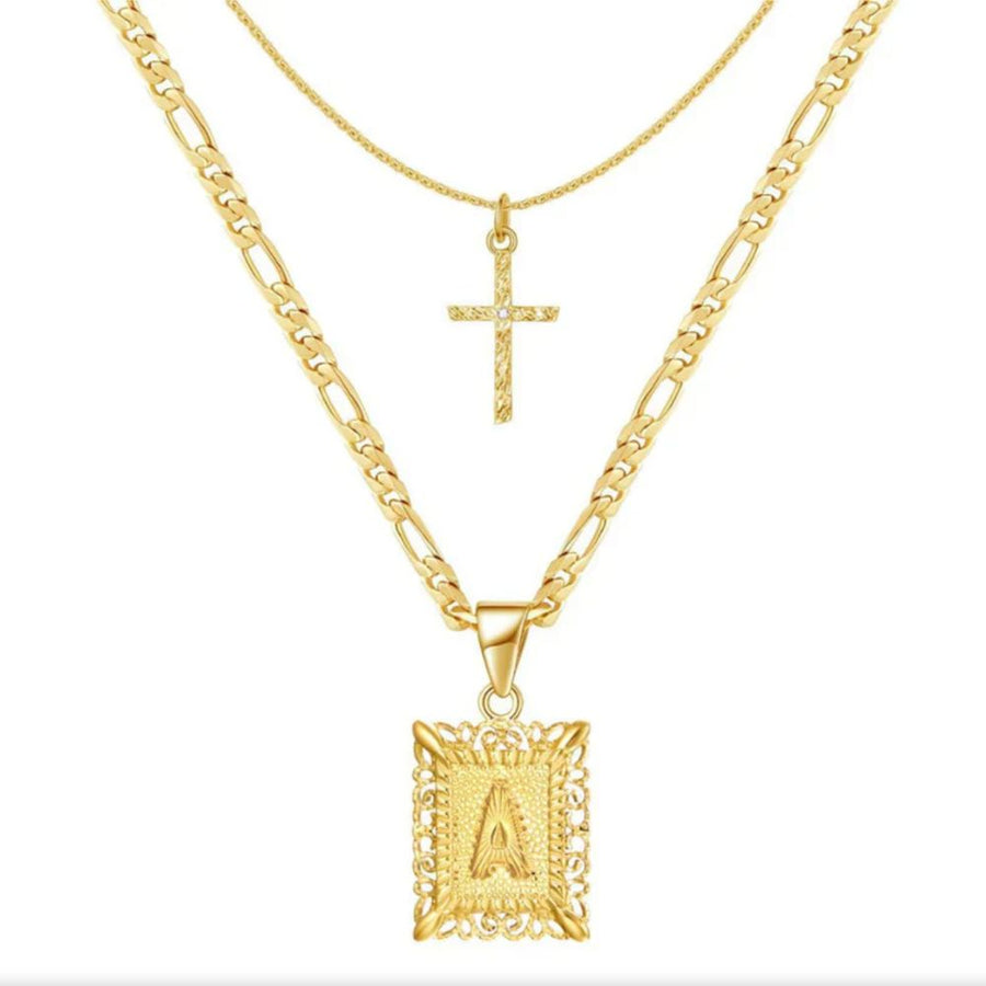 Cross Initial Necklace Set