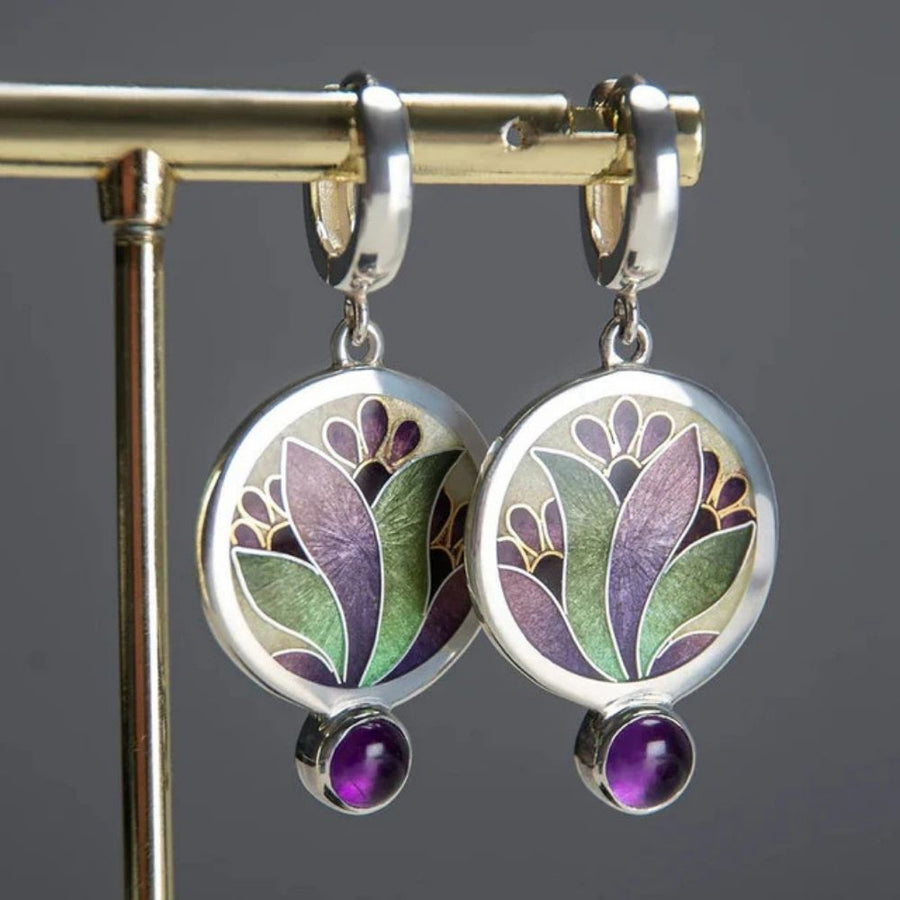 Purple Crystal Boho Earrings