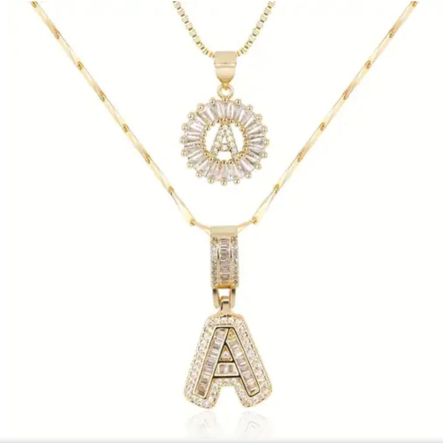 Pave Letter Initial Necklace Set